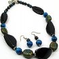 Black Stone 18 Inch Necklace Set With Earrings