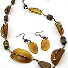 Tan Natural Stone 30 Inch Necklace Set With Earrings