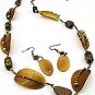 Tan Natural Stone 30 Inch Necklace Set With Earrings