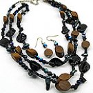 Brown Wood  20 Inch Necklace Set With Earrings