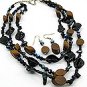 Brown Wood  20 Inch Necklace Set With Earrings