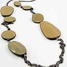 Oval Wood  38 Inch Necklace Set With Earrings