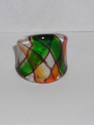 Green Orange  MURANO GLASS RING Size 8