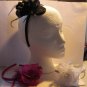 Pink Satin Headband Matching Flower With Feathers