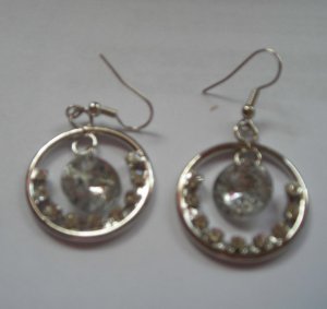 Silver Color Round Dangle CZ  EARRINGS