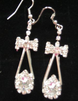 Silver Color Dangle Bow  CZ  EARRINGS