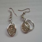 Silver Color Oval Dangle CZ Earrings