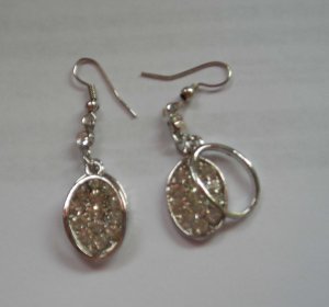 Silver Color Oval Dangle CZ Earrings