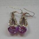 Silver Color Purple Crystal  CZ Earrings