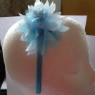 Blue Satin Headband With Tulle Flower