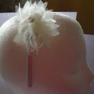 White Satin Headband With Tulle Flower