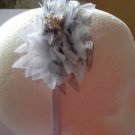 White and Black Satin Headband With Tulle Flower