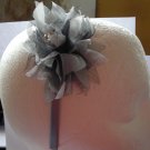 Gray and Black Satin Headband With Tulle Flower