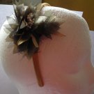 Tan and Black Satin Headband With Tulle Flower