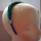 Teal Feather With Clear Stone Satin Headband