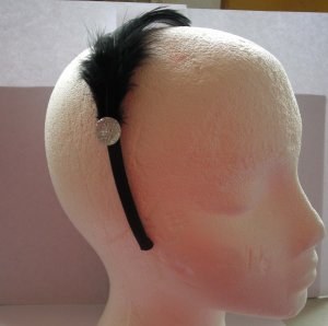 Black Feather With Clear Stone Satin Headband