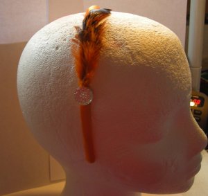 Orange  Feather With Clear Stone Satin Headband