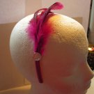 Pink   Feather With Clear Stone Satin Headband