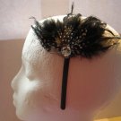 Black Dot  Feather With Clear Stone Satin Headband