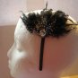 Black Dot  Feather With Clear Stone Satin Headband