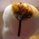 Brown Dot  Feather With Clear Stone Satin Headband