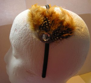 Brown Dot  Feather With Clear Stone Satin Headband