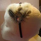 White Dot  Feather With Clear Stone Satin Headband