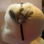 White Dot  Feather With Clear Stone Satin Headband