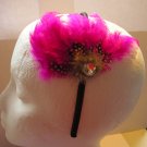 Pink Dot  Feather With Clear Stone Satin Headband