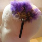 Lavender Dot  Feather With Clear Stone Satin Headband