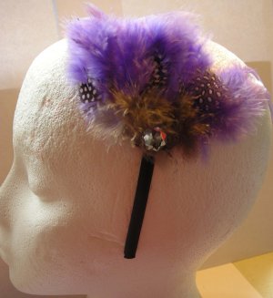 Lavender Dot  Feather With Clear Stone Satin Headband