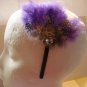 Lavender Dot  Feather With Clear Stone Satin Headband