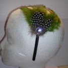 Olive  Dot  Feather With Clear Stone Satin Headband