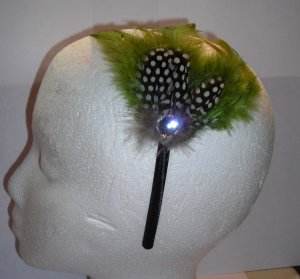 Olive  Dot  Feather With Clear Stone Satin Headband