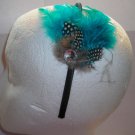 Teal  Dot  Feather With Clear Stone Satin Headband