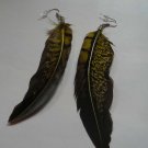 4 Inch Olive Feather Earrings Clip On Or Pierced