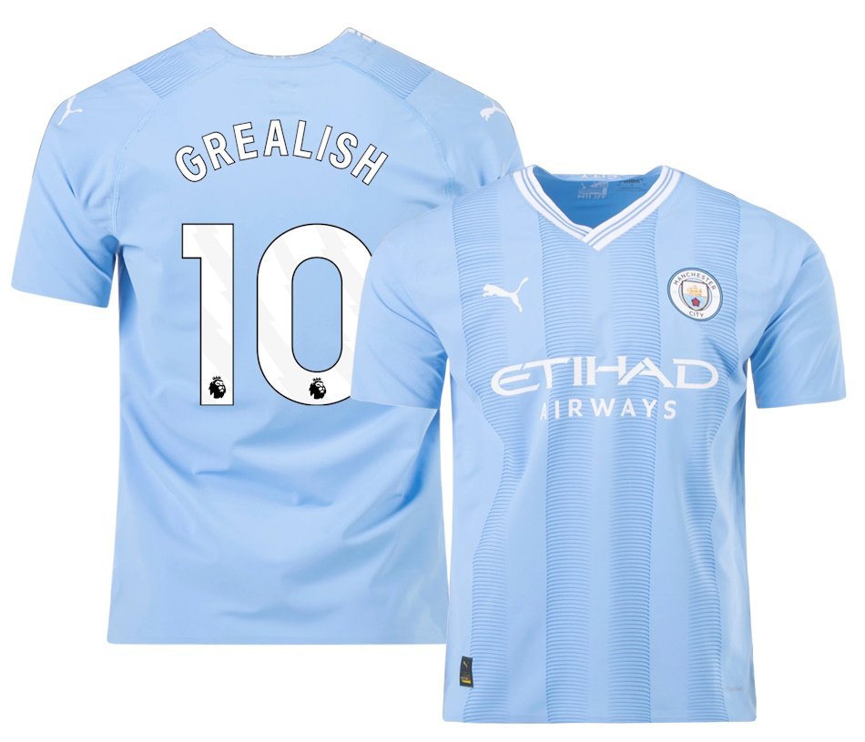 GREALISH #10 Manchester City 2023 2024 Home Men Football Soccer Shirt ...