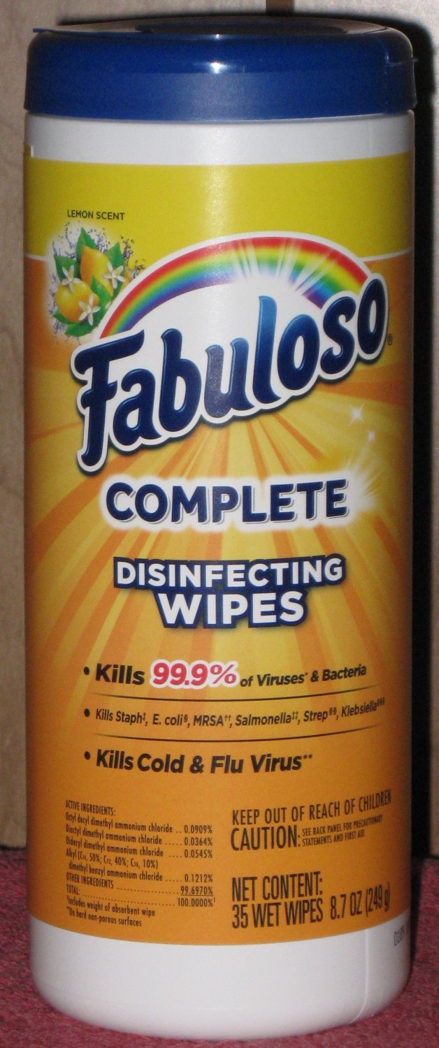 Container Of (35) Fabuloso Complete Disinfectant Wipes Lemon Scent
