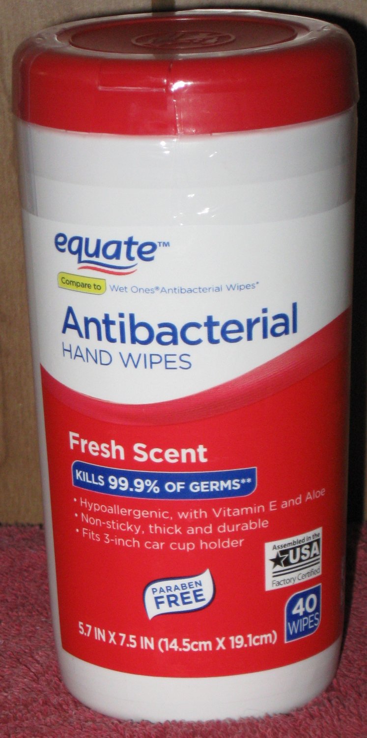 Container Of 40 Equate Antibacterial Hand Wipes Kills 99.9 Of Germs