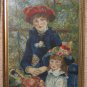 Antiq. Beautiful Framed Embroidery Woman/Child Sitting On Bench In Woods 24.5x30