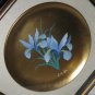 2pc CH Lee Iris Flower Acrylic Painting on Gilt Plates Left, Right Framed Signed