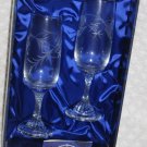 (2) Duiske Glassware Flutes Irish Handcut Glass Vine Design + Box