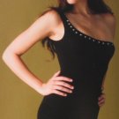 One shoulder mini-dress w/rhinestone trim