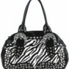 Animal Fur Design Double Strap Handbags with Acrylic Stone Accents