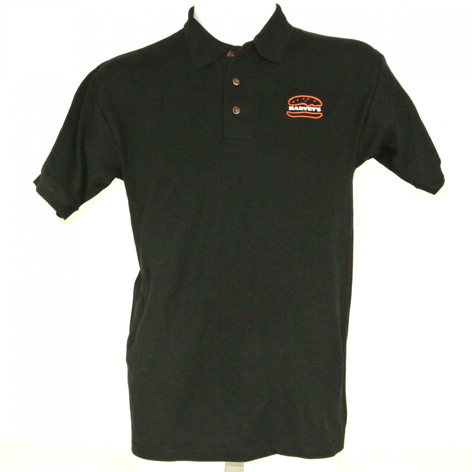 HARVEY'S Hamburgers Employee Uniform Polo Shirt Black Size M Medium NEW