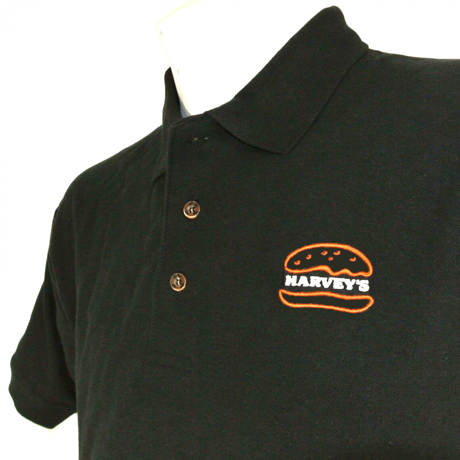 HARVEY'S Hamburgers Employee Uniform Polo Shirt Black Size L Large NEW