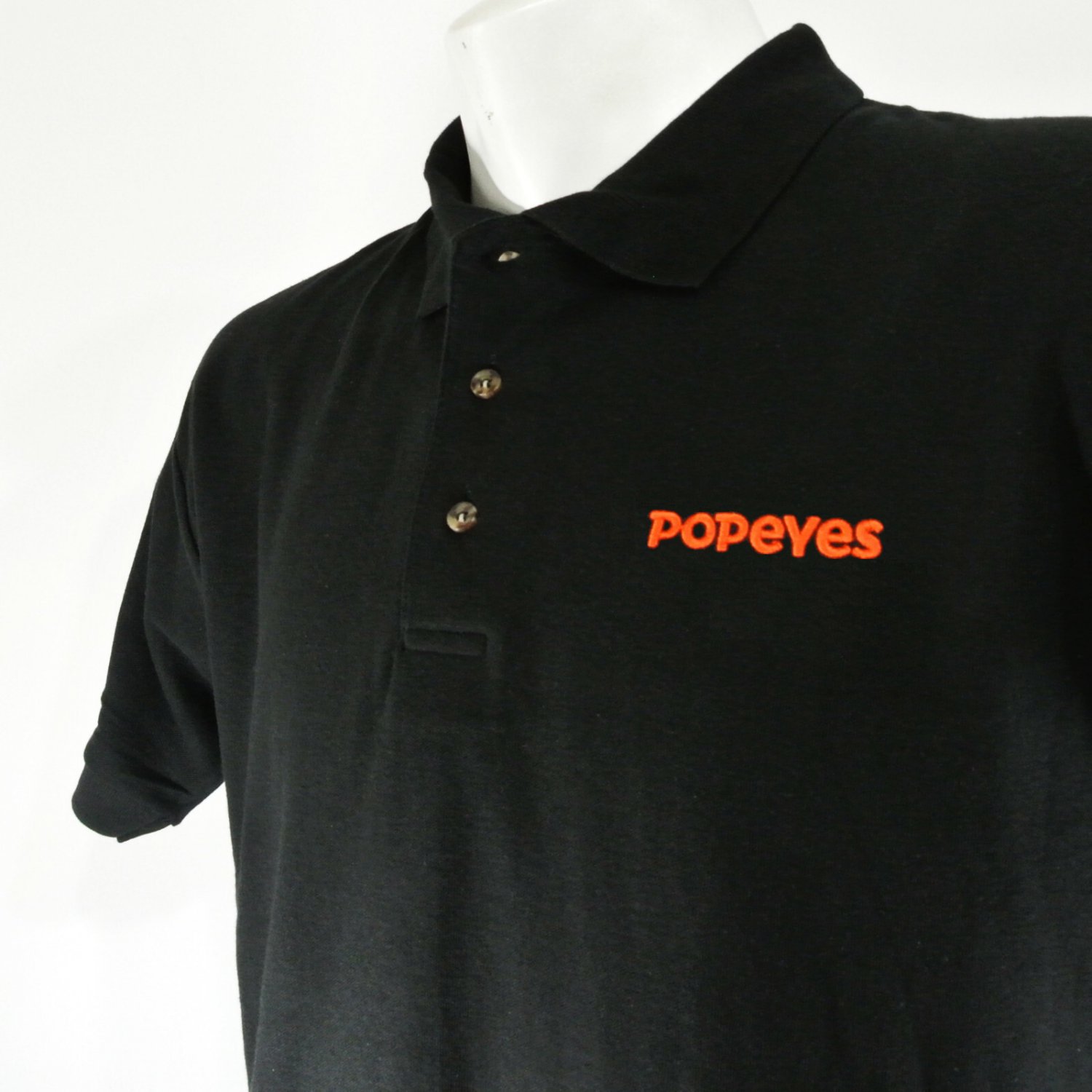 POPEYES Fried Chicken Employee Uniform Polo Shirt Black Size L Large NEW