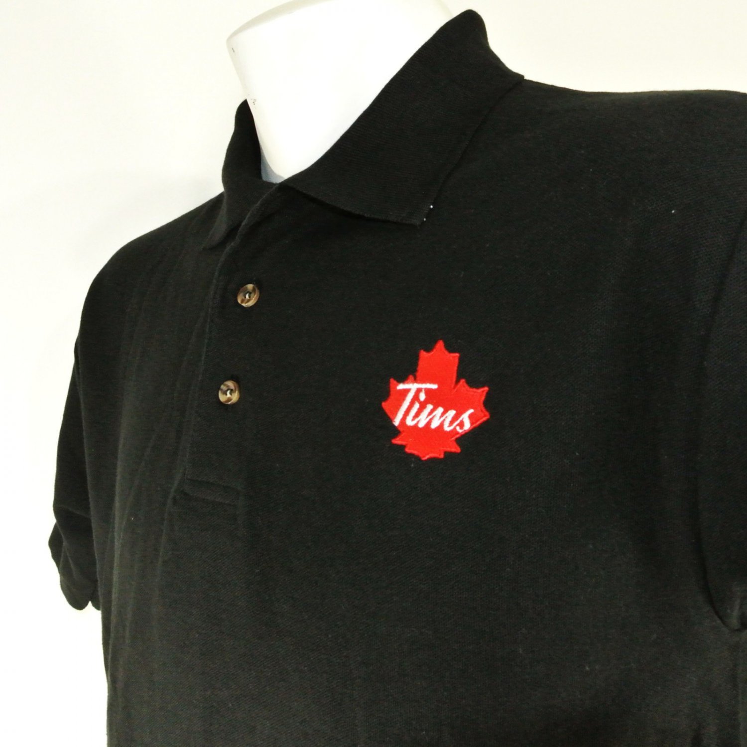 TIM HORTONS Leaf Logo Employee Uniform Polo Shirt Black Size S Small NEW
