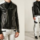 Balmain Black & White Leather Biker Jacket – New