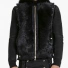 Balmain Black Men’s Suede Jacket with Fur – New